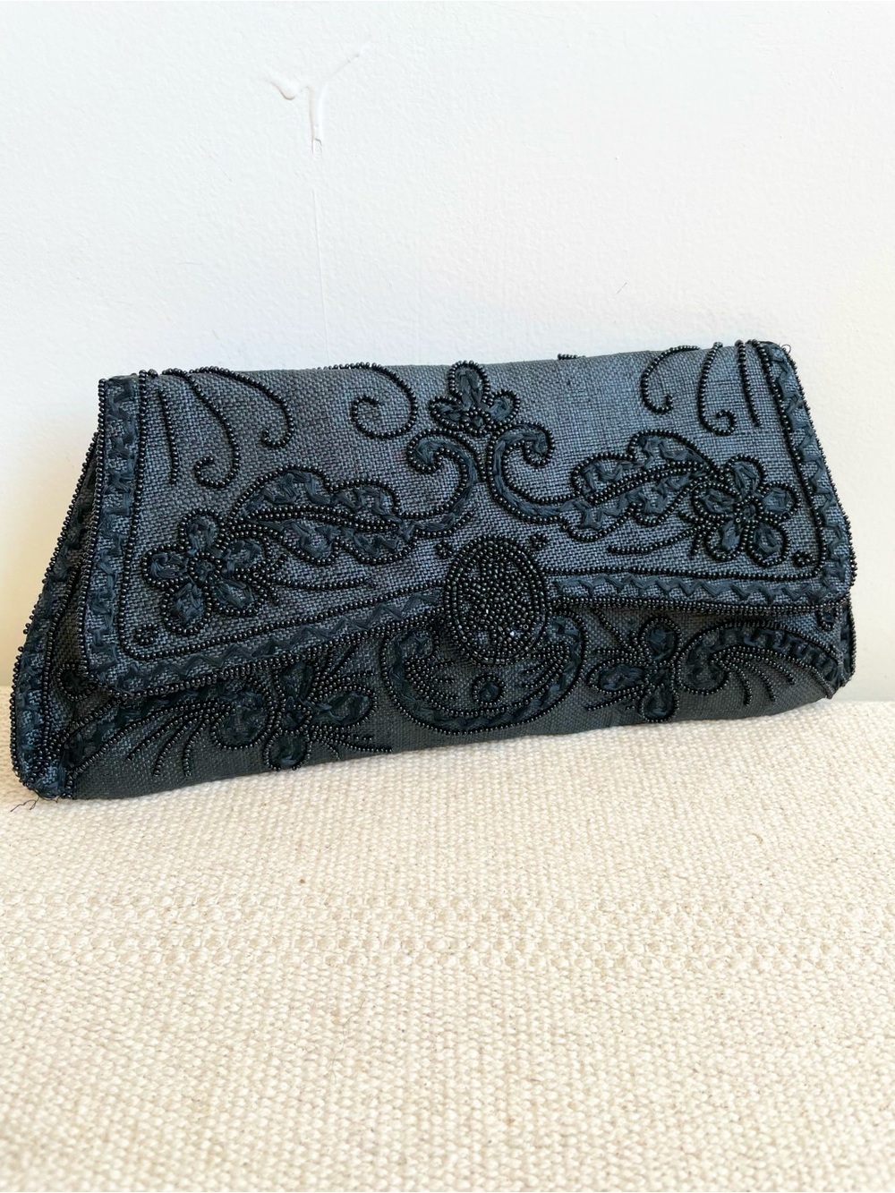 Vtg 1950s 60s Beaded Clutch Evening Bag Hand Made France French Victorian Gothic